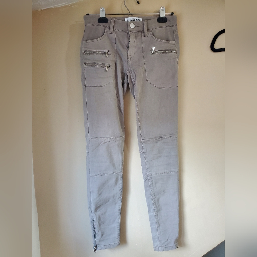 Blank NYC taupe moto style skinny pants